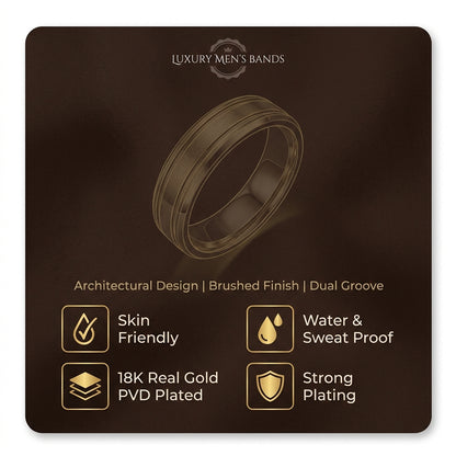 Dual Line Classic Golden Ring | 18K Real Gold PVD Plated– For Men | Includes: Ring