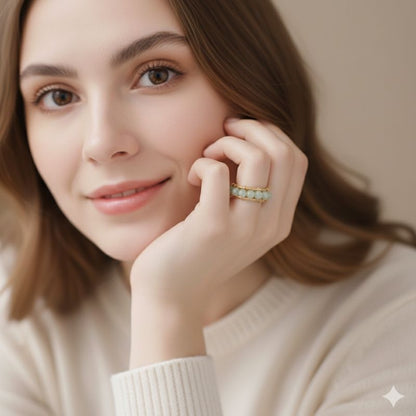 Trendy Lustre Adjustable Ring | Green Aventurine Stone & PVD Gold - For Women | Includes: Ring