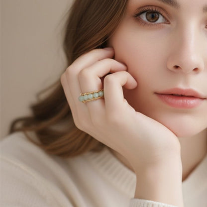 Trendy Lustre Adjustable Ring | Green Aventurine Stone & PVD Gold - For Women | Includes: Ring