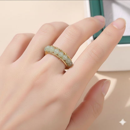 Trendy Lustre Adjustable Ring | Green Aventurine Stone & PVD Gold - For Women | Includes: Ring