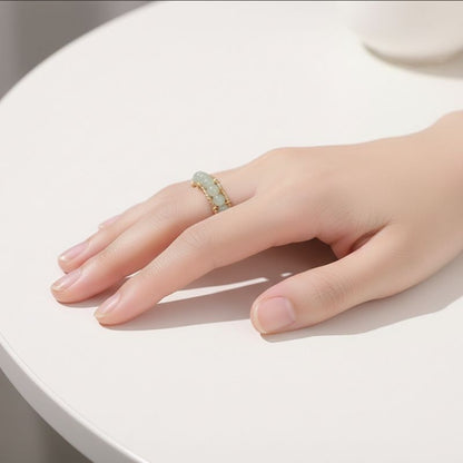 Trendy Lustre Adjustable Ring | Green Aventurine Stone & PVD Gold - For Women | Includes: Ring