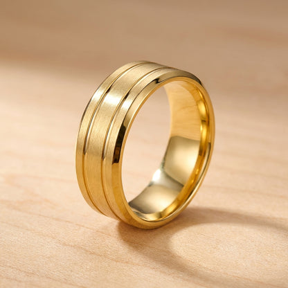 Dual Line Classic Golden Ring | 18K Real Gold PVD Plated– For Men | Includes: Ring