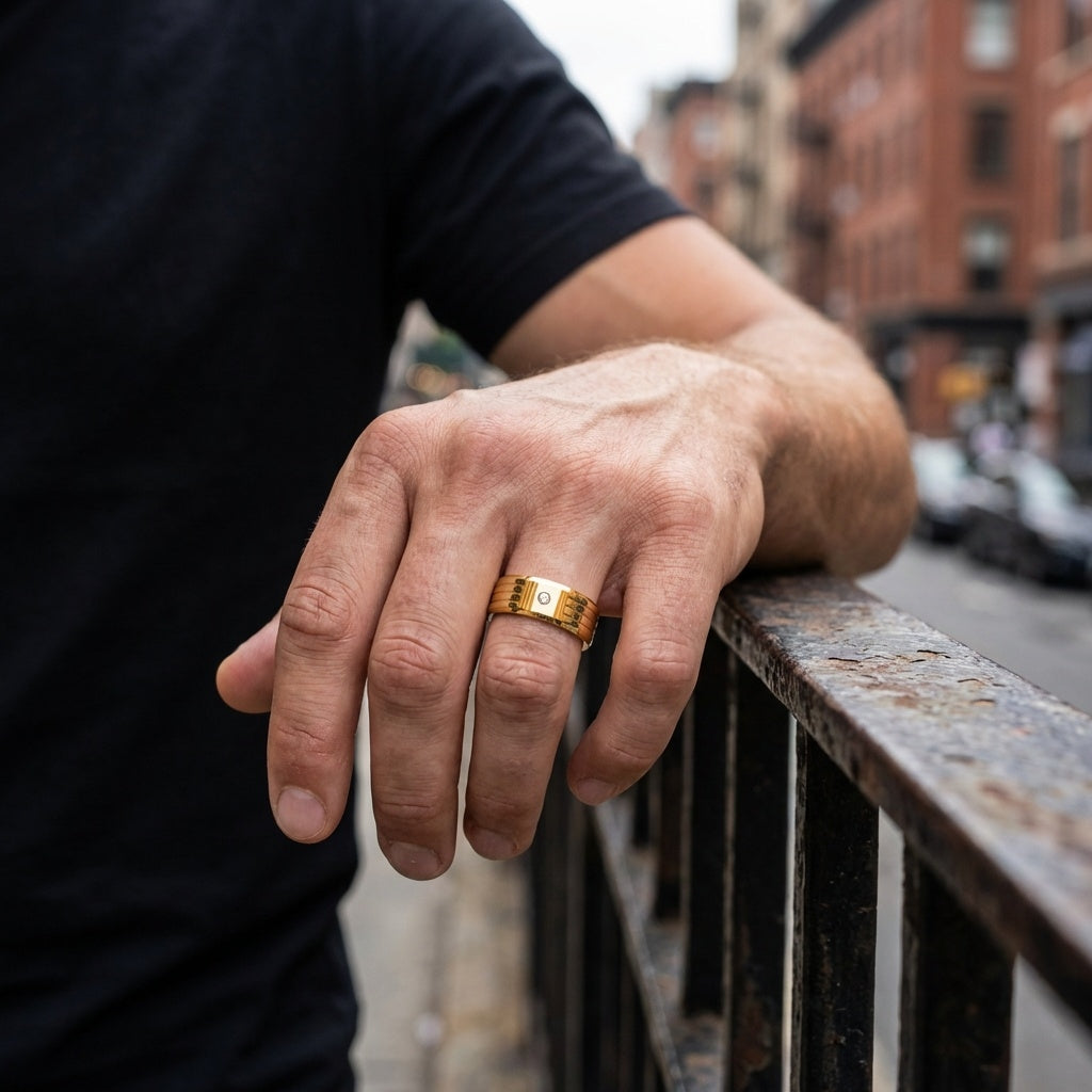 Solitire Mini Zircon Titanium Steel Golden Ring | 18K Real Gold PVD Plated– For Men | Includes: Ring