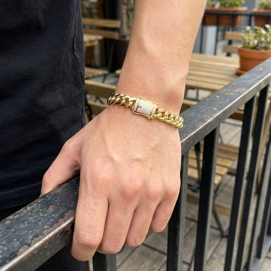 Ultra Modern Zircon 10MM Chain Bracelet | 18K Real Gold PVD Plated - For Men | Includes: Bracelet