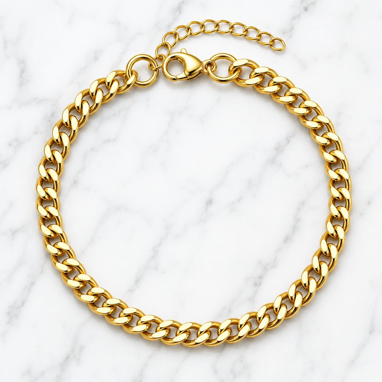 Golden Lean-Link Flexi Size Steel Regular Bracelet (7MM) | 18K PVD Gold Plated- For Men | Includes: Bracelet