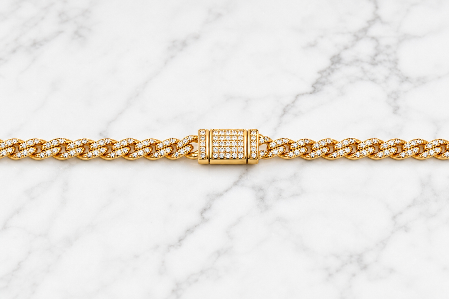 Ultra Modern Real Golden Cuban Zircon 6MM THIN Bracelet | 18K PVD Gold Plated- For Men | Includes: Bracelet