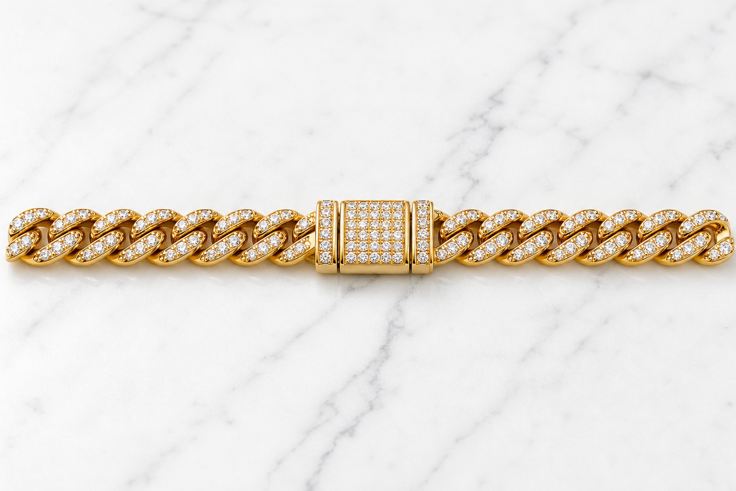 Ultra Modern Real Golden Cuban Zircon 8MM STANDARD Bracelet | 18K PVD Gold Plated- For Men | Includes: Bracelet
