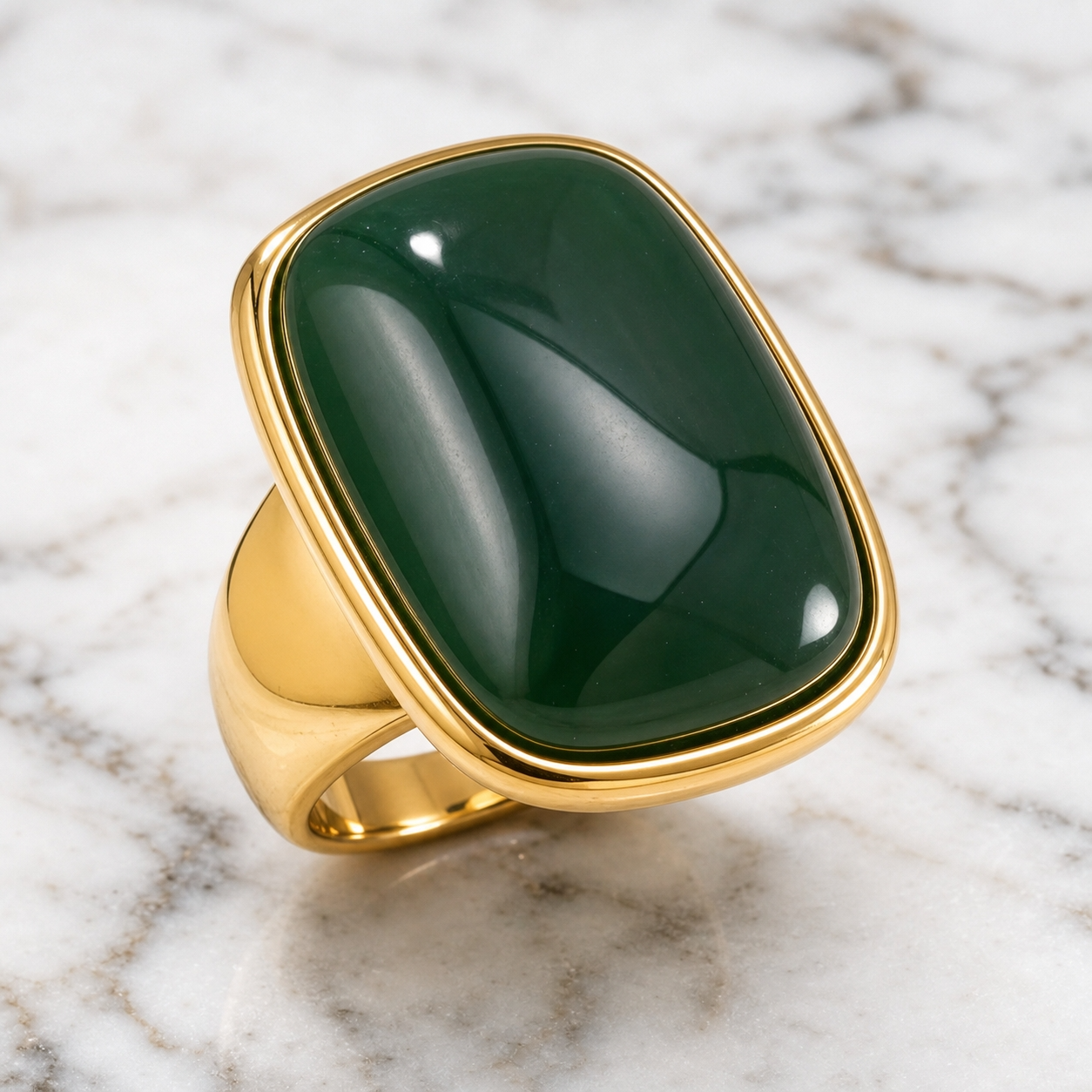 Ultra Bold Natural Green Agate Stone Golden Ring | 18K Real Gold PVD Plated– For Women | Includes: Ring