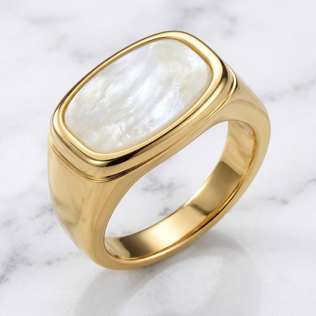 Natural Shell Titanium Golden Ring | 18K Real Gold PVD Plated– For Women | Includes: Ring