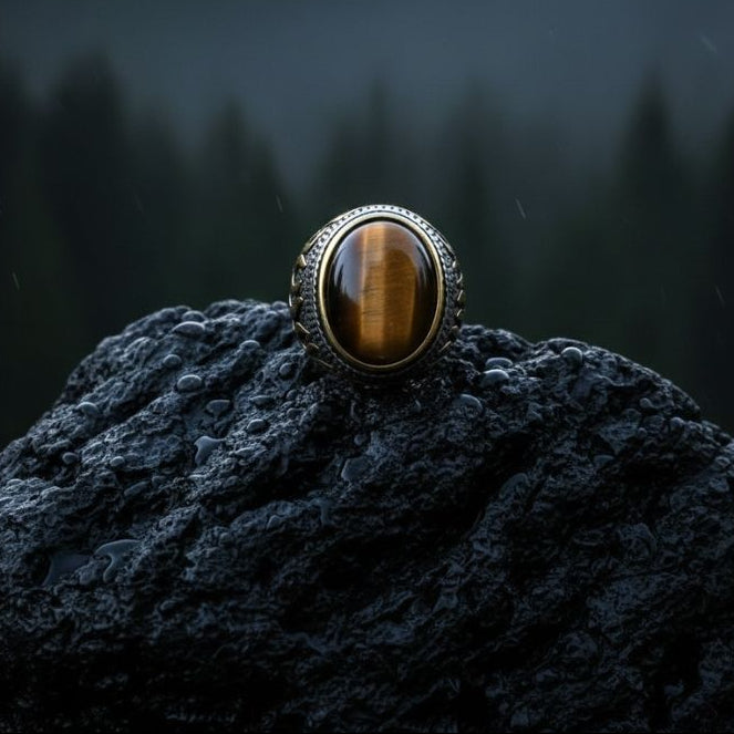 Ultra Bold Tiger Strength Fire Ring | Tiger Eye Stone - For Men | Includes: Ring