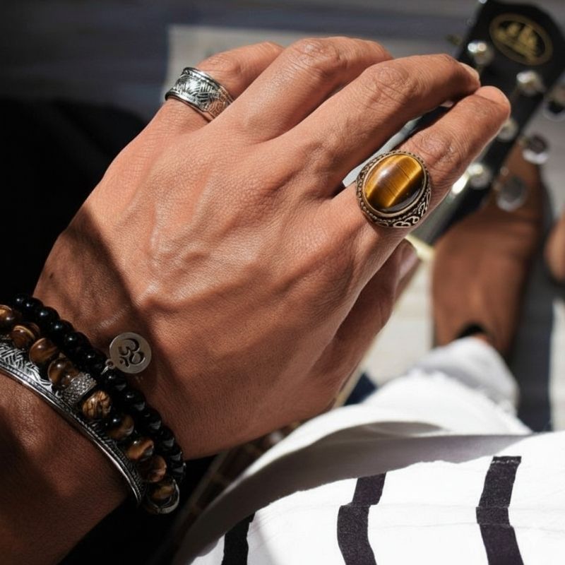 Ultra Bold Tiger Strength Fire Ring | Tiger Eye Stone - For Men | Includes: Ring