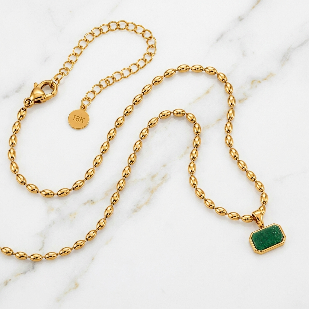Verdant Deep Green RECTANGLE Necklace | Gold-Tone - For Women | Includes: Necklace
