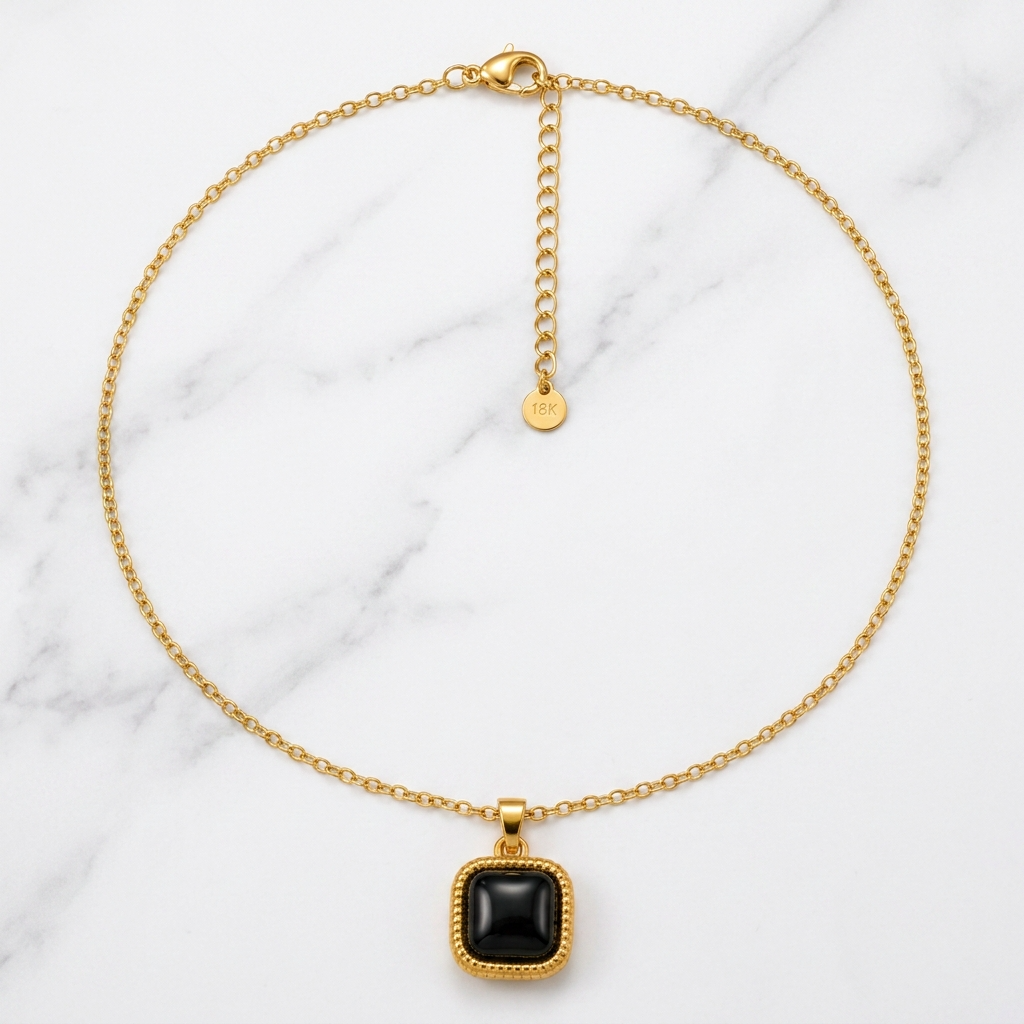 Noir Black CUSHION Necklace | Gold-Tone - For Women | Includes: Necklace