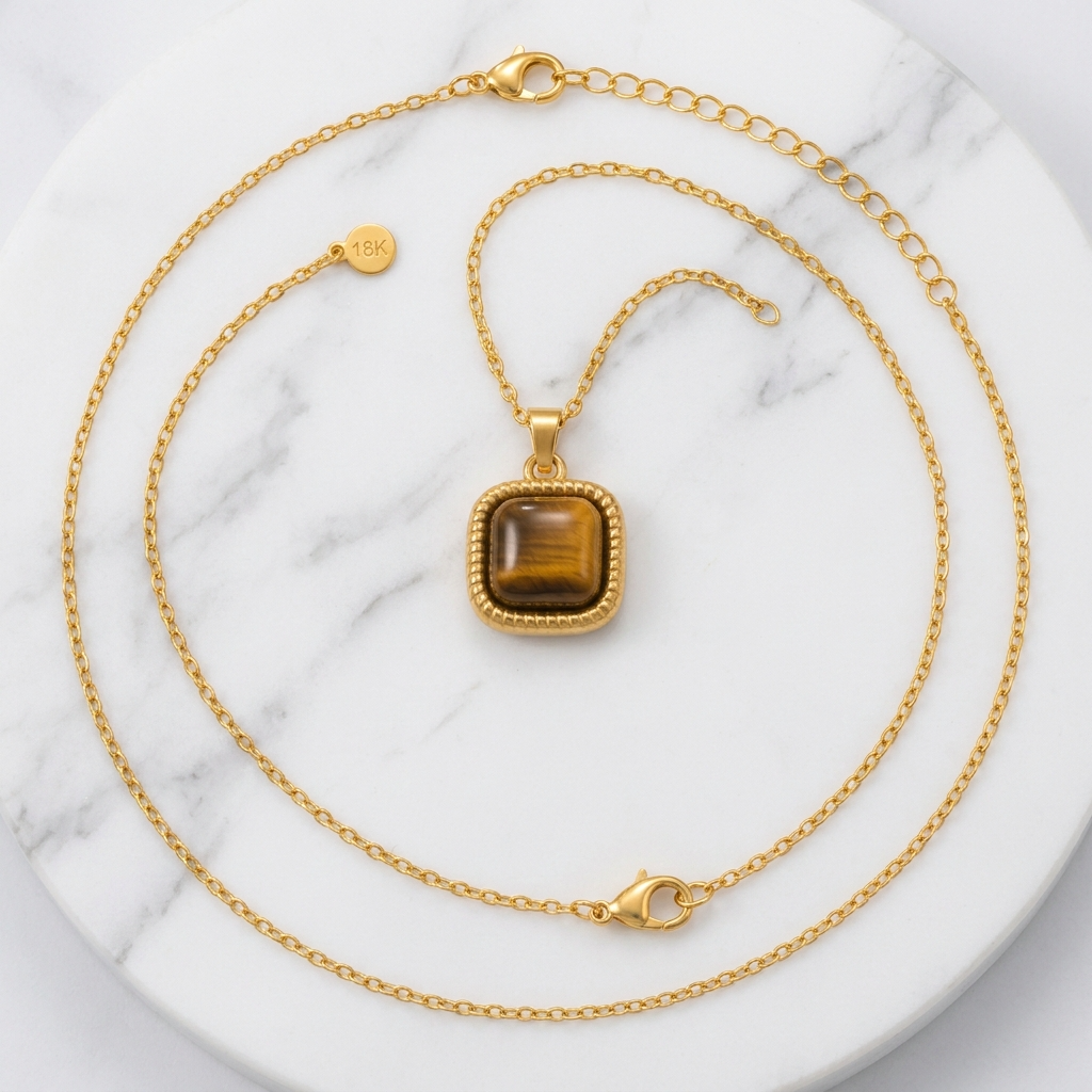Amberlight Banded Brown CUSHION Necklace | Gold-Tone - For Women | Includes: Necklace