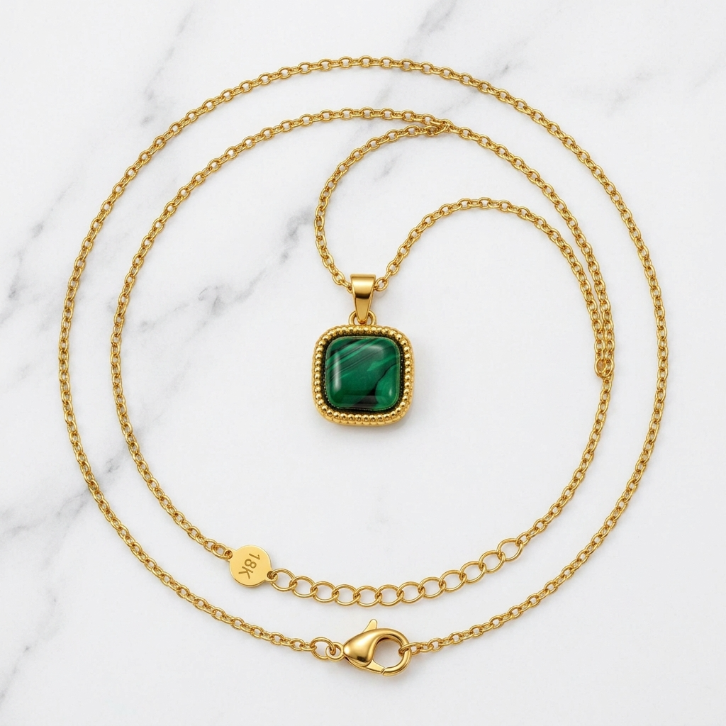 Forest Striped Green CUSHION Necklace | Gold-Tone - For Women | Includes: Necklace