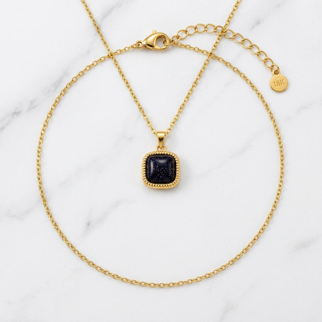 Stardust Black Sparkle CUSHION Necklace | Gold-Tone - For Women | Includes: Necklace