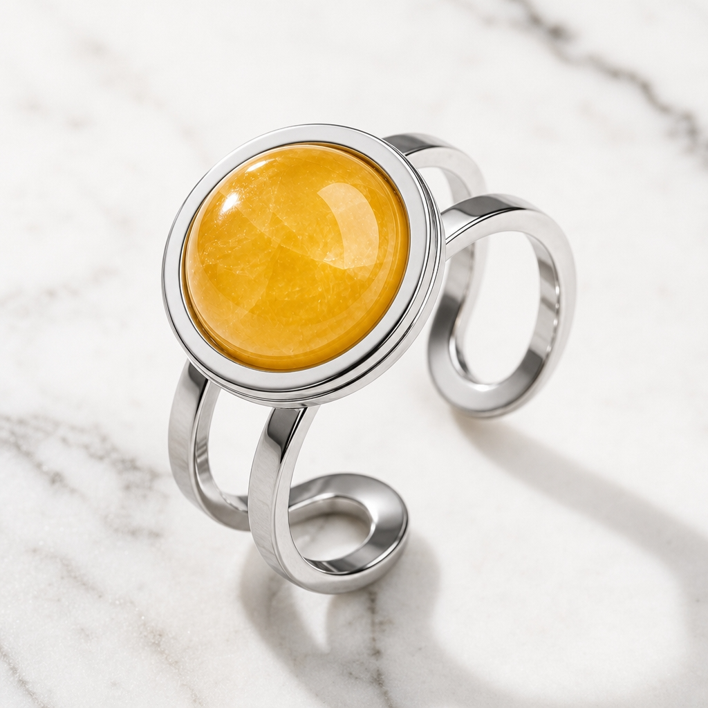 Adjustable Ring with Yellow Aventurine Stone| Silver Plated -For Women | Includes: Ring