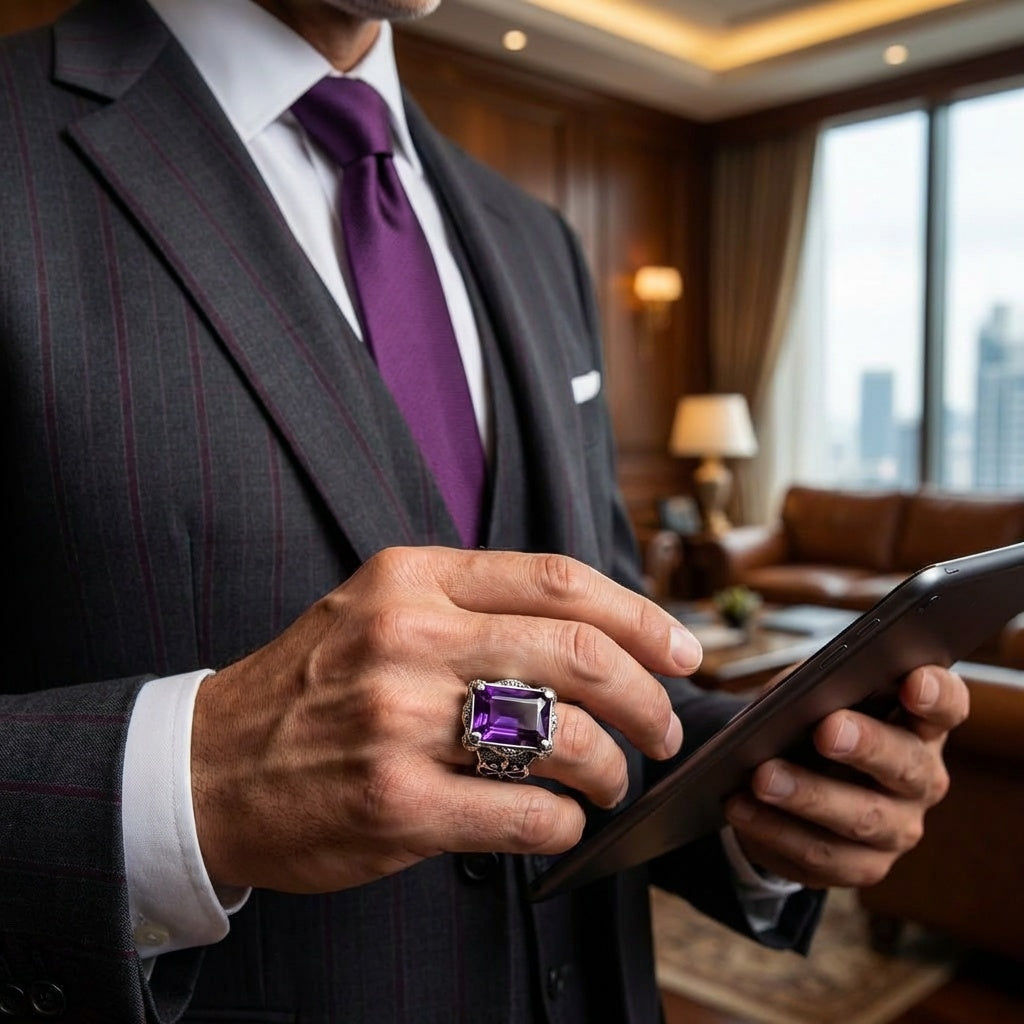 Purple Zircon BOLD Iranian Sword Ring | Titanium Steel– For Men | Includes: Ring