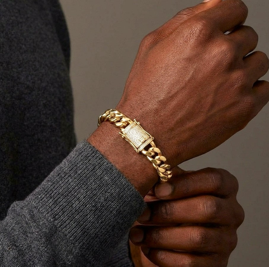 Ultra Modern Zircon 10MM Chain Bracelet | 18K Real Gold PVD Plated - For Men | Includes: Bracelet