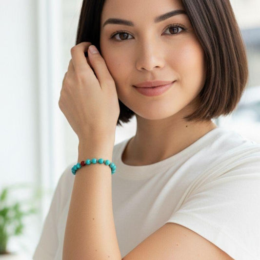 Vibrant Spirit Bracelet | Red Onyx & Turquoise Stone and PVD Plated - For Women | Includes: Bracelet