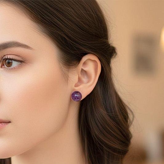 Violet Calm Studs | Amethyst Stone - For Women | Includes: Earrings