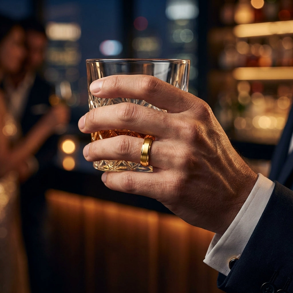 Premium side faceted Golden Steel Ring | 18K Real Gold PVD Plated– For Men | Includes: Ring