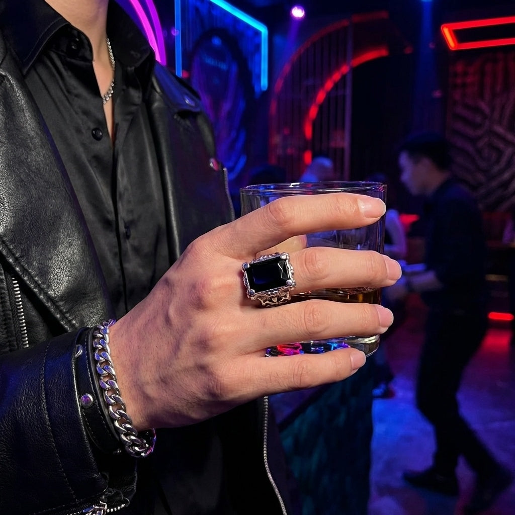 Black Zircon BOLD Iranian Sword Ring | Titanium Steel– For Men | Includes: Ring