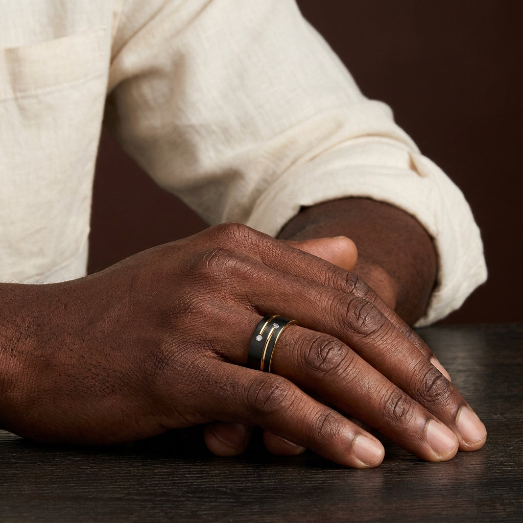 Black Class Golden Ring | 18K Real Gold PVD Plated– For Men | Includes: Ring