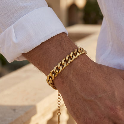 REAL GOLD Finish Bold Link 10MM Flexi Bracelet | 18K PVD Gold Plated - For Men | Includes: Bracelet