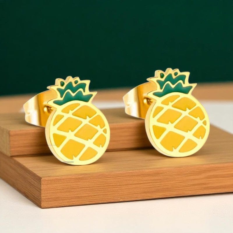 Tropical Pineapple Earrings | 18K PVD Gold Plated - For Women | Includes: Earrings