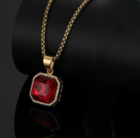 Ultra BOLD Posh RED Zircon Golden Necklace | 18K PVD REAL Gold Plated- For Men| Includes: Necklace