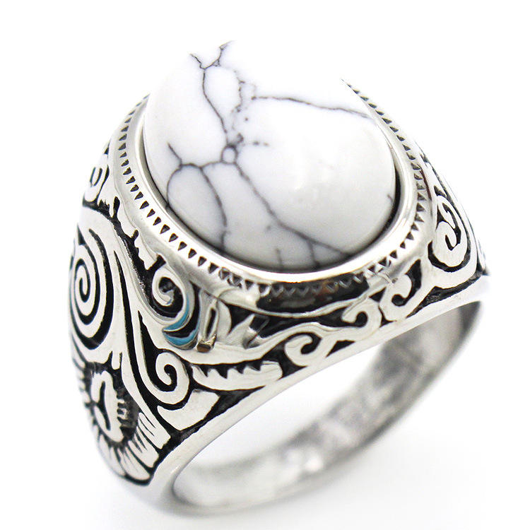BOLD Howlite Stone STEEL Ring | Stainless Steel– For Men | Includes: Ring