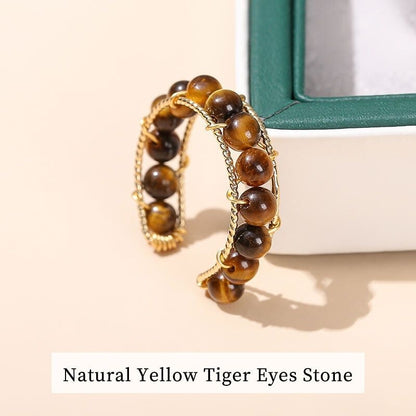 Wild Aura Adjustable Ring | Tiger Eye Stone & PVD Gold - For Women | Includes: Ring