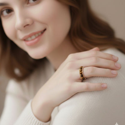 Wild Aura Adjustable Ring | Tiger Eye Stone & PVD Gold - For Women | Includes: Ring