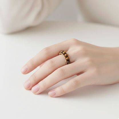 Wild Aura Adjustable Ring | Tiger Eye Stone & PVD Gold - For Women | Includes: Ring