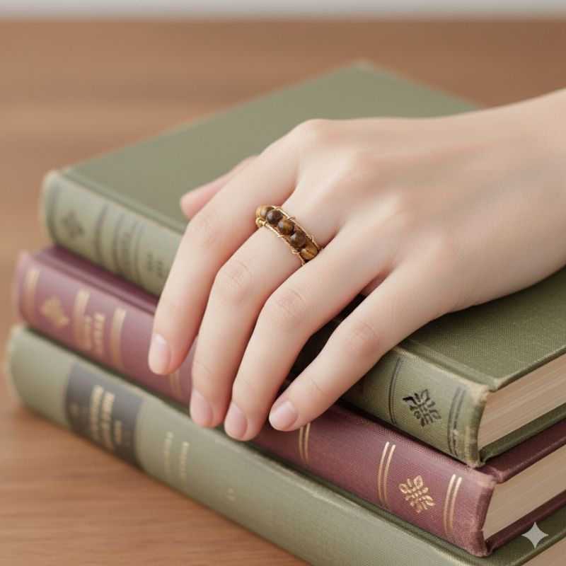 Wild Aura Adjustable Ring | Tiger Eye Stone & PVD Gold - For Women | Includes: Ring