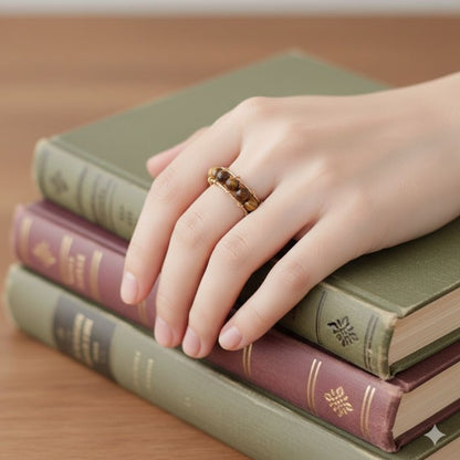 Wild Aura Adjustable Ring | Tiger Eye Stone & PVD Gold - For Women | Includes: Ring