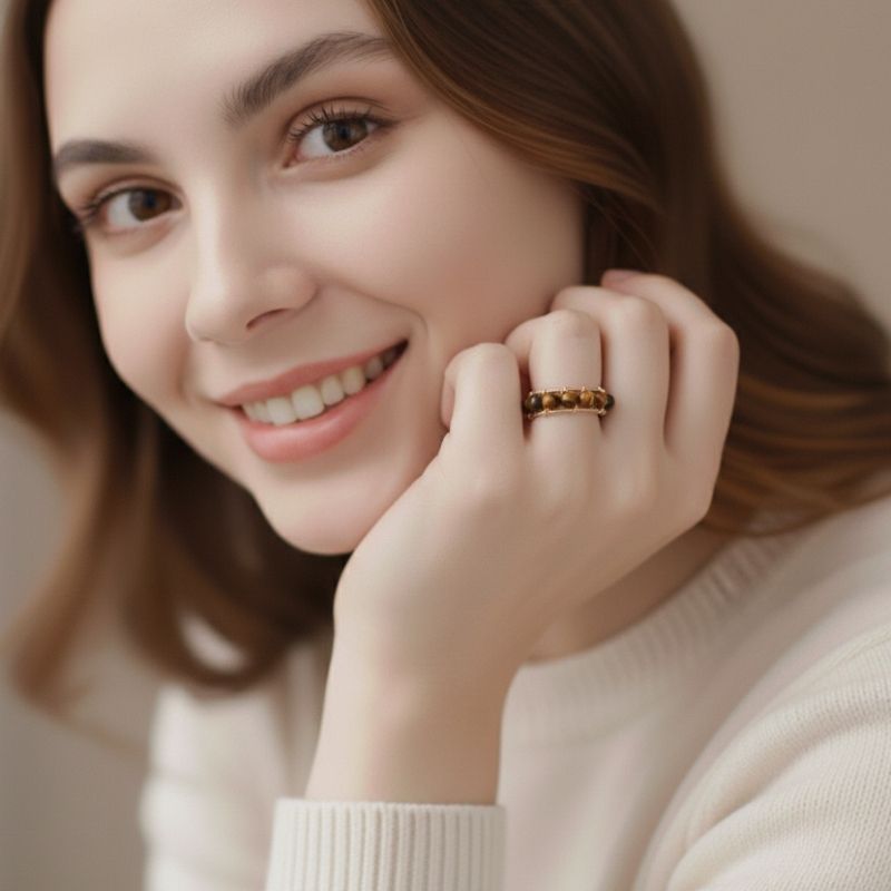 Wild Aura Adjustable Ring | Tiger Eye Stone & PVD Gold - For Women | Includes: Ring