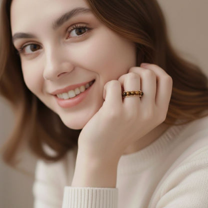 Wild Aura Adjustable Ring | Tiger Eye Stone & PVD Gold - For Women | Includes: Ring
