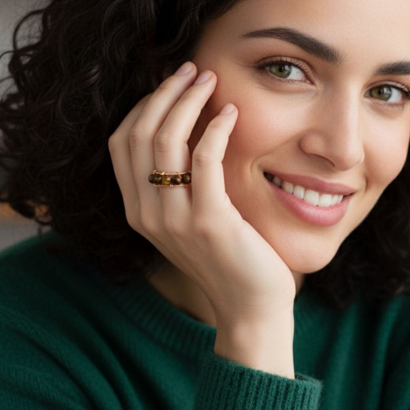 Wild Aura Adjustable Ring | Tiger Eye Stone & PVD Gold - For Women | Includes: Ring