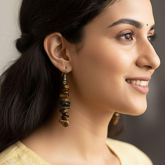 Wild Shine Earrings | Silver PVD Plated & Tiger Eye Chip - For Women | Includes: Earrings
