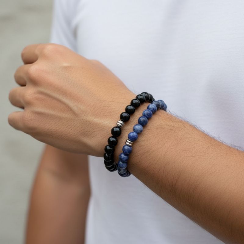 Wise Bracelet Set | Black Obsidian & Sodalite - For Unisex | Includes: Bracelets (Set of 2)
