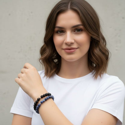 Wise Bracelet Set | Black Obsidian & Sodalite - For Unisex | Includes: Bracelets (Set of 2)