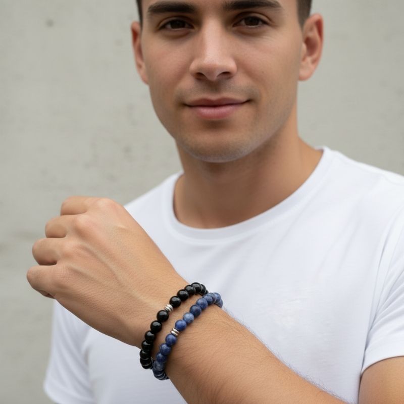 Wise Bracelet Set | Black Obsidian & Sodalite - For Unisex | Includes: Bracelets (Set of 2)