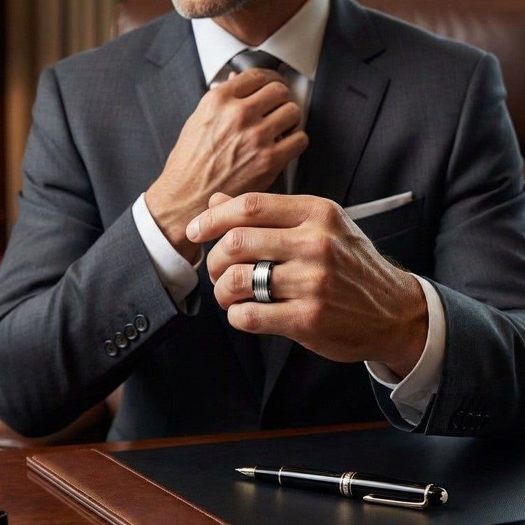 Wheel Titanium Steel Black Ring | PVD Plated– For Men | Includes: Ring