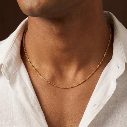Golden Rope Lean Steel Chain (2mm) | 18K PVD Gold Plated- For Men| Includes: Necklace