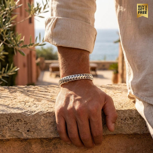 Geometric Oval Cuff Bracelet (SLIM FIT) | Premium Alloy - For Boys | Includes: Bracelet