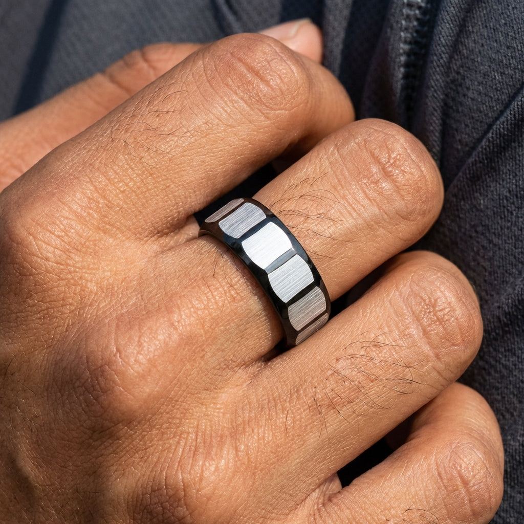 Everyday Textured Designer Black Ring | PVD Plated Real Steel– For Men | Includes: Ring