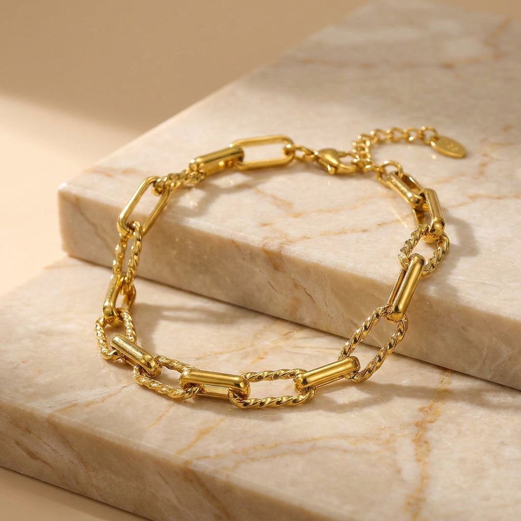 Wide Link Everyday Flexi Size Golden Steel Bracelet | 18K PVD Gold Plated- For Men | Includes: Bracelet