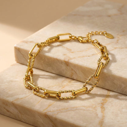 Wide Link Everyday Flexi Size Golden Steel Bracelet | 18K PVD Gold Plated- For Men | Includes: Bracelet